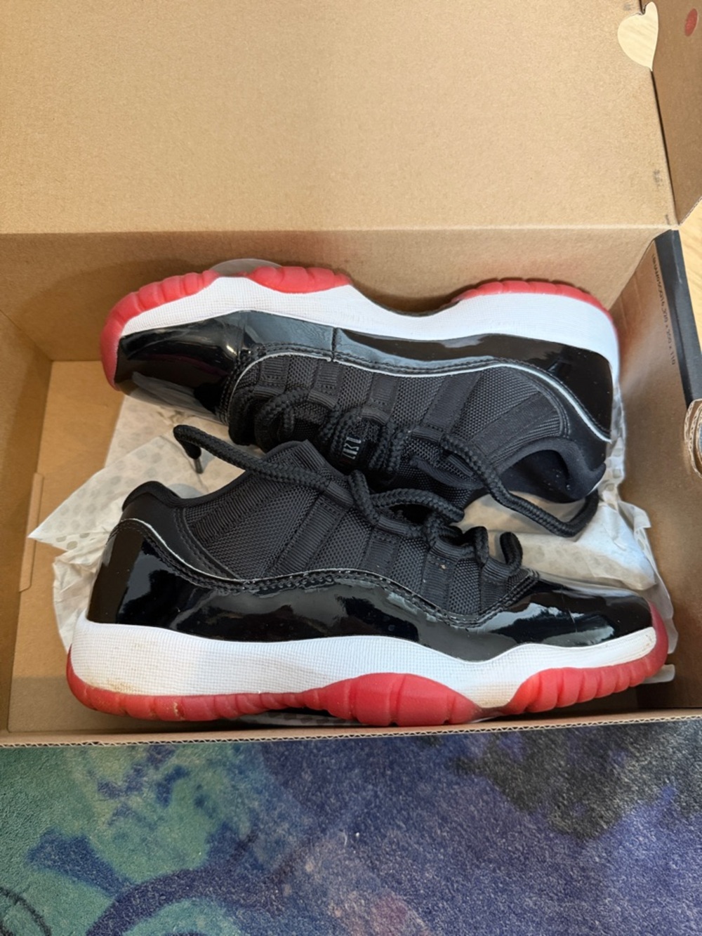 Jordan Kids Black and Red Retro Low-Top Sneakers